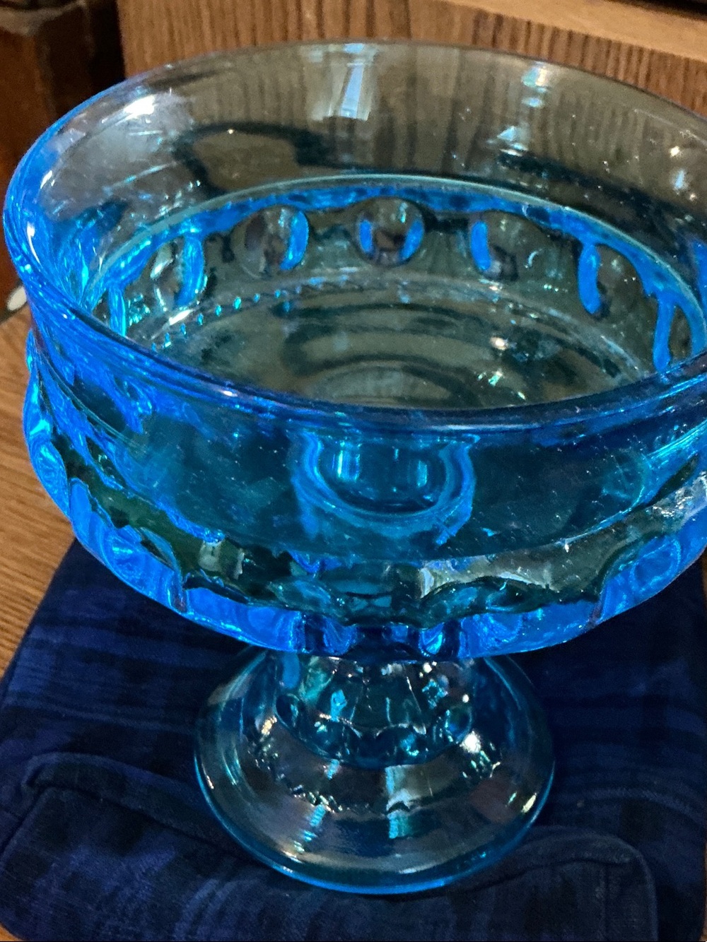Blue Indiana Glass Compote Bowl  Vintage find